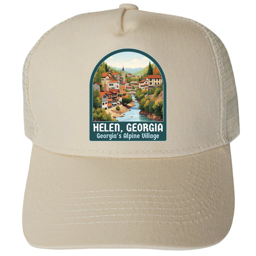 Helen Georgia Alpine Village Design Unisex Mesh Back Trucker Hat with Adjustable Snapback Image 3