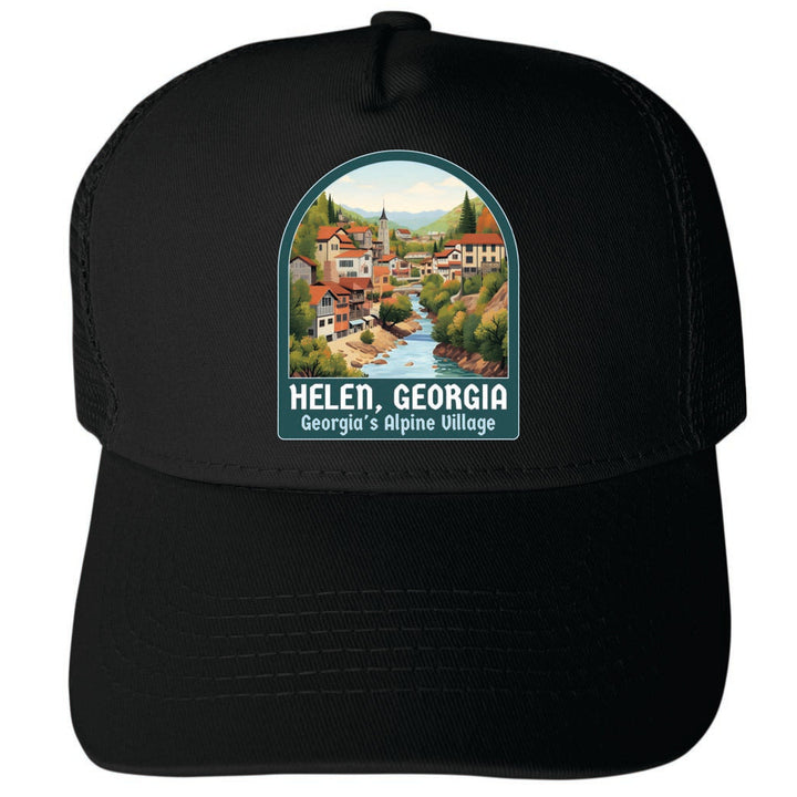 Helen Georgia Alpine Village Design Unisex Mesh Back Trucker Hat with Adjustable Snapback Image 4