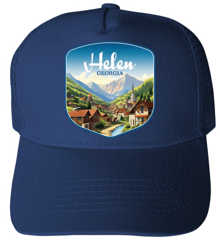 Helen Georgia Town in Mountains Design B Unisex Mesh Back Trucker Hat with Adjustable Snapback Image 1