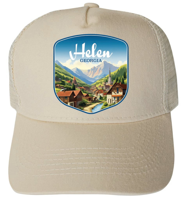 Helen Georgia Town in Mountains Design B Unisex Mesh Back Trucker Hat with Adjustable Snapback Image 1