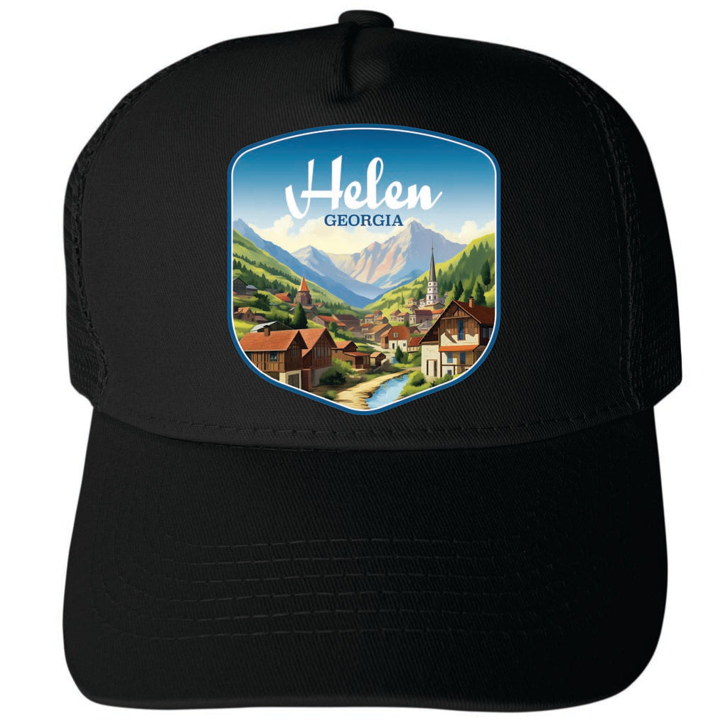 Helen Georgia Town in Mountains Design B Unisex Mesh Back Trucker Hat with Adjustable Snapback Image 4