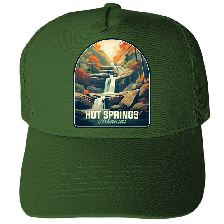 Hot Springs Arkansas Autumn Waterfall Design Unisex Mesh Back Trucker Hat with Adjustable Snapback Image 1