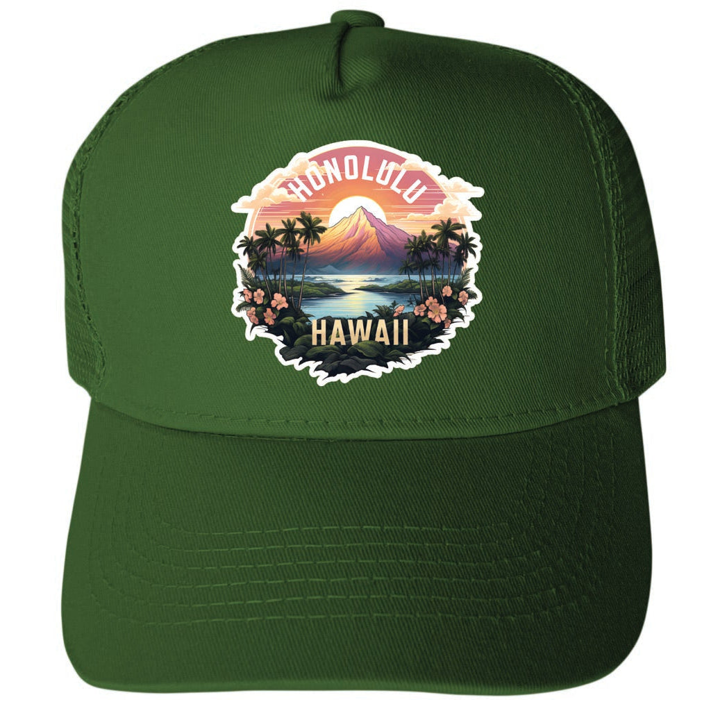 Honolulu Hawaii Design A Unisex Mesh Back Trucker Hat with Adjustable Snapback Image 1