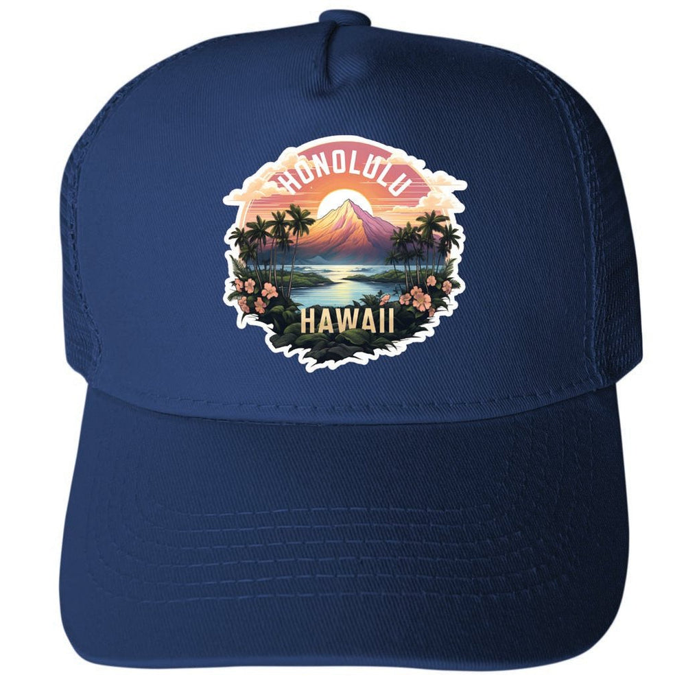 Honolulu Hawaii Design A Unisex Mesh Back Trucker Hat with Adjustable Snapback Image 2