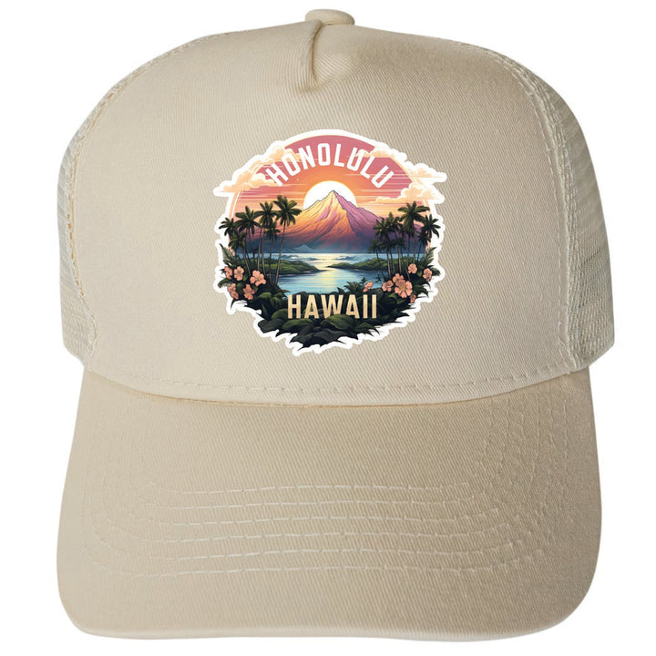 Honolulu Hawaii Design A Unisex Mesh Back Trucker Hat with Adjustable Snapback Image 3