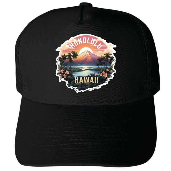 Honolulu Hawaii Design A Unisex Mesh Back Trucker Hat with Adjustable Snapback Image 4