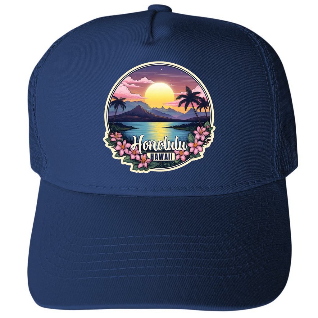 Honolulu Hawaii Design B Unisex Mesh Back Trucker Hat with Adjustable Snapback Image 1