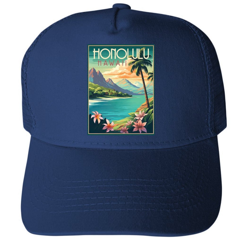 Honolulu Hawaii Design C Unisex Mesh Back Trucker Hat with Adjustable Snapback Image 1