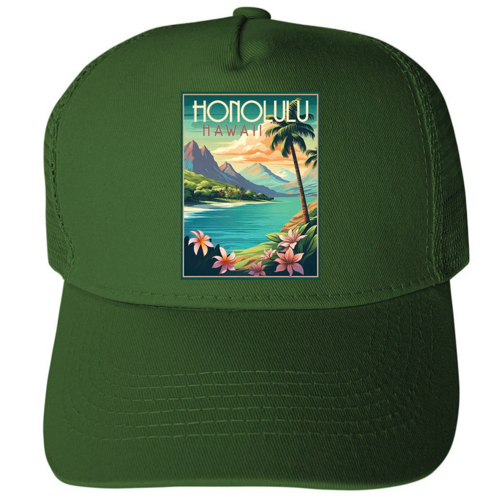 Honolulu Hawaii Design C Unisex Mesh Back Trucker Hat with Adjustable Snapback Image 2