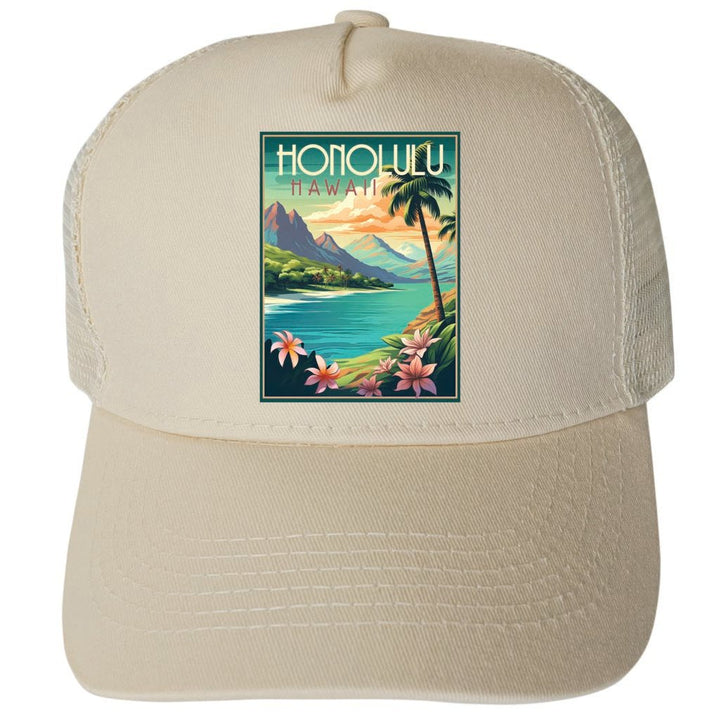 Honolulu Hawaii Design C Unisex Mesh Back Trucker Hat with Adjustable Snapback Image 3