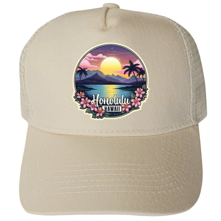 Honolulu Hawaii Design B Unisex Mesh Back Trucker Hat with Adjustable Snapback Image 3