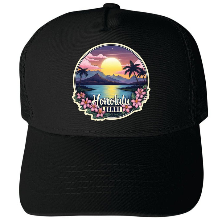 Honolulu Hawaii Design B Unisex Mesh Back Trucker Hat with Adjustable Snapback Image 4