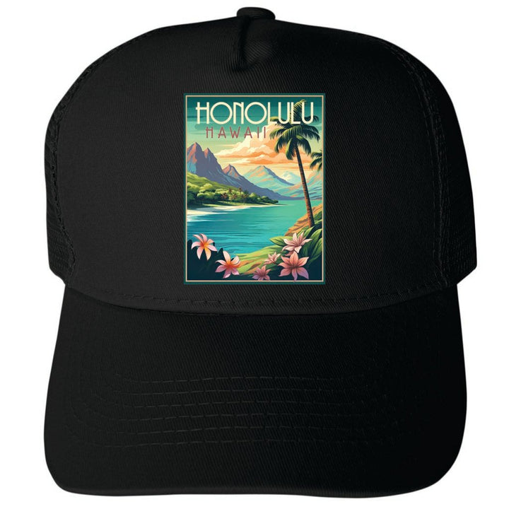 Honolulu Hawaii Design C Unisex Mesh Back Trucker Hat with Adjustable Snapback Image 4