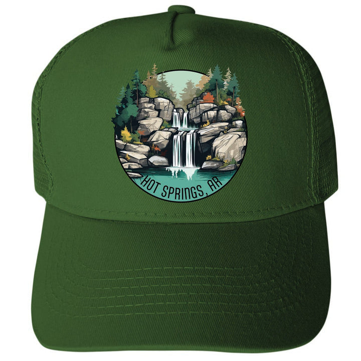 Hot Springs Arkansas Waterfall Illustration Design Unisex Mesh Back Trucker Hat with Adjustable Snapback Image 2