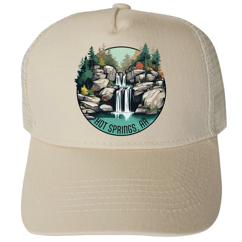 Hot Springs Arkansas Waterfall Illustration Design Unisex Mesh Back Trucker Hat with Adjustable Snapback Image 3