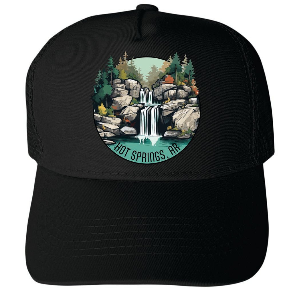 Hot Springs Arkansas Waterfall Illustration Design Unisex Mesh Back Trucker Hat with Adjustable Snapback Image 4