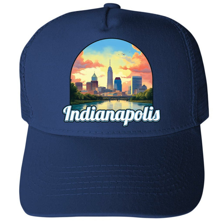 Indianapolis Indiana Design B Unisex Mesh Back Trucker Hat with Adjustable Snapback Image 1