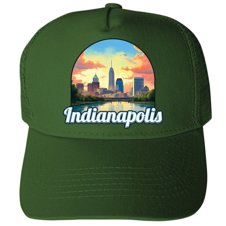 Indianapolis Indiana Design B Unisex Mesh Back Trucker Hat with Adjustable Snapback Image 1