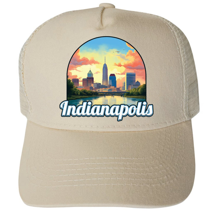 Indianapolis Indiana Design B Unisex Mesh Back Trucker Hat with Adjustable Snapback Image 3