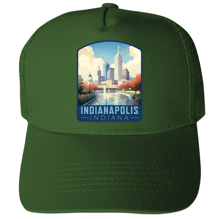 Indianapolis Indiana Design A Unisex Mesh Back Trucker Hat with Adjustable Snapback Image 2