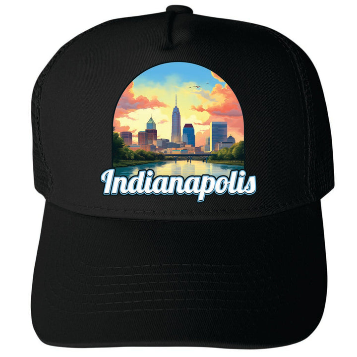 Indianapolis Indiana Design B Unisex Mesh Back Trucker Hat with Adjustable Snapback Image 4