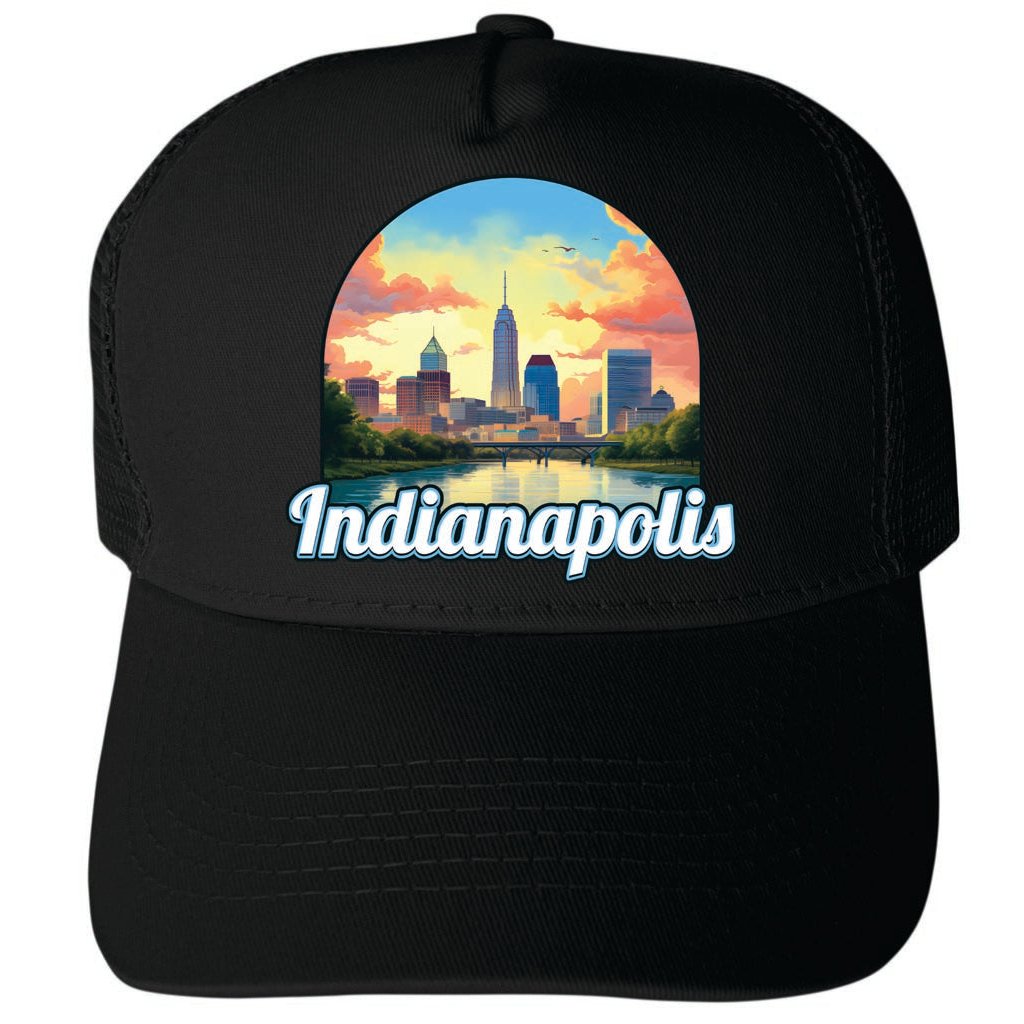 Indianapolis Indiana Design B Unisex Mesh Back Trucker Hat with Adjustable Snapback Image 1