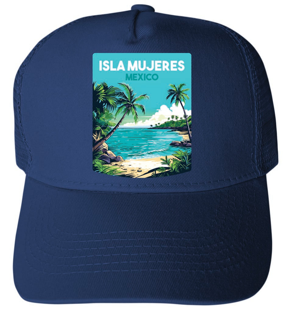 Isla Mujeres Mexico Design A Unisex Mesh Back Trucker Hat with Adjustable Snapback Image 1