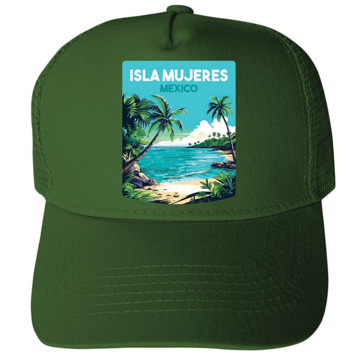 Isla Mujeres Mexico Design A Unisex Mesh Back Trucker Hat with Adjustable Snapback Image 2