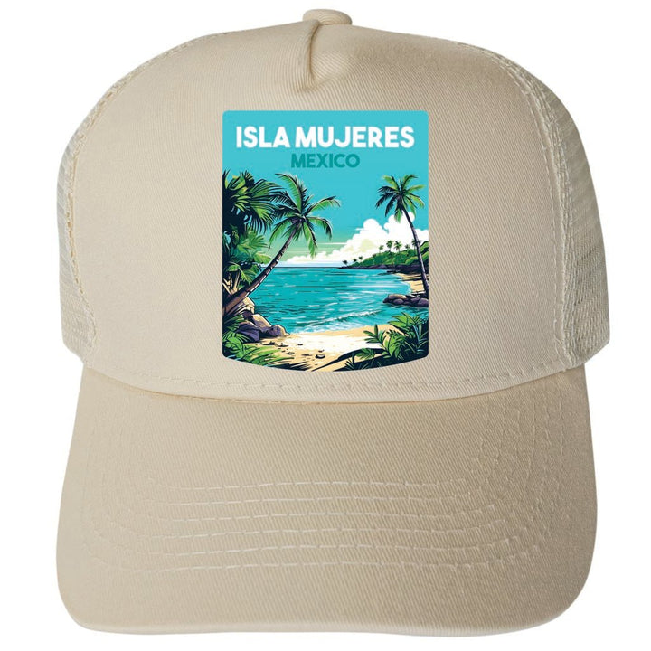 Isla Mujeres Mexico Design A Unisex Mesh Back Trucker Hat with Adjustable Snapback Image 3