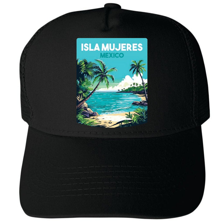 Isla Mujeres Mexico Design A Unisex Mesh Back Trucker Hat with Adjustable Snapback Image 1