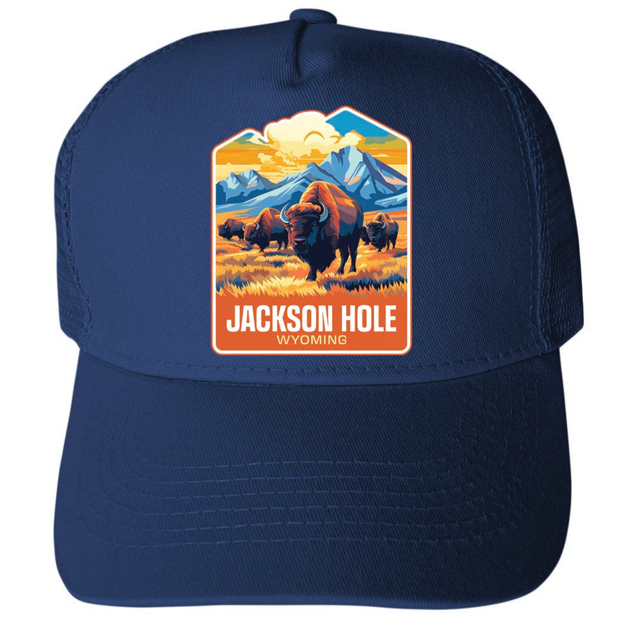 Jackson Hole Wyoming Design A Unisex Mesh Back Trucker Hat with Adjustable Snapback Image 1