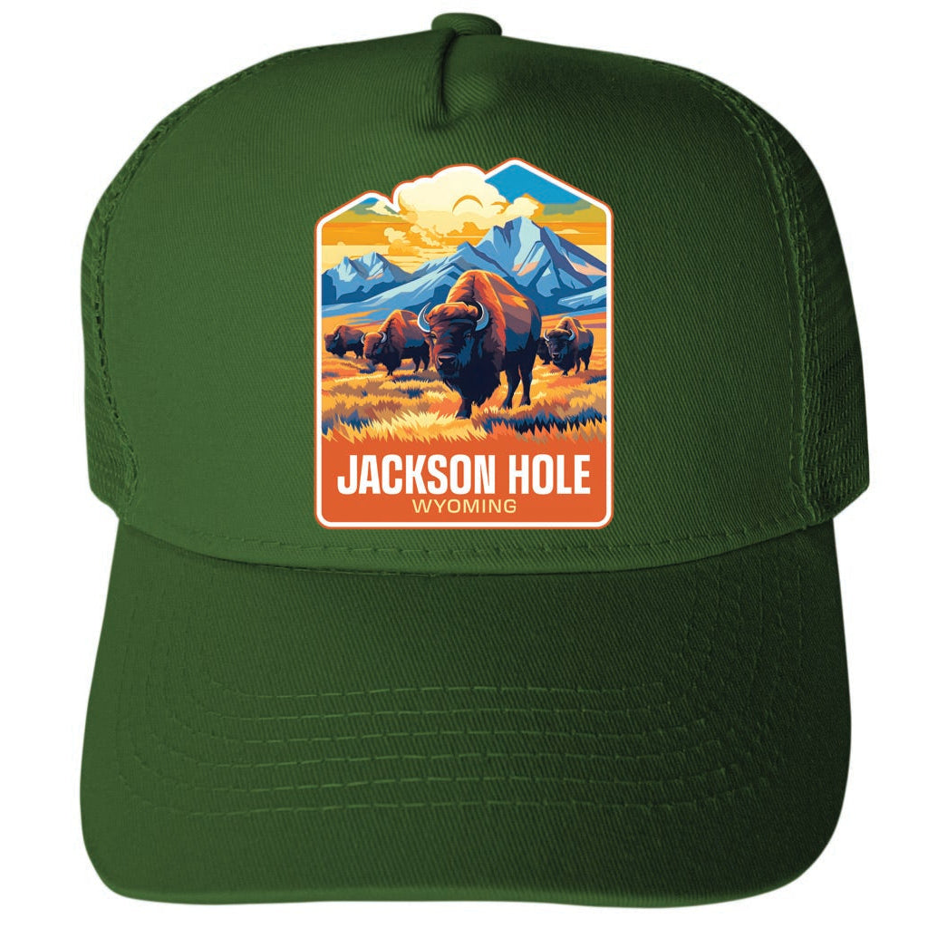 Jackson Hole Wyoming Design A Unisex Mesh Back Trucker Hat with Adjustable Snapback Image 2