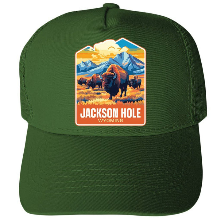 Jackson Hole Wyoming Design A Unisex Mesh Back Trucker Hat with Adjustable Snapback Image 1