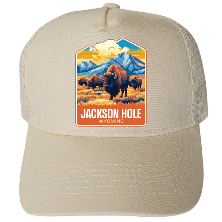 Jackson Hole Wyoming Design A Unisex Mesh Back Trucker Hat with Adjustable Snapback Image 3