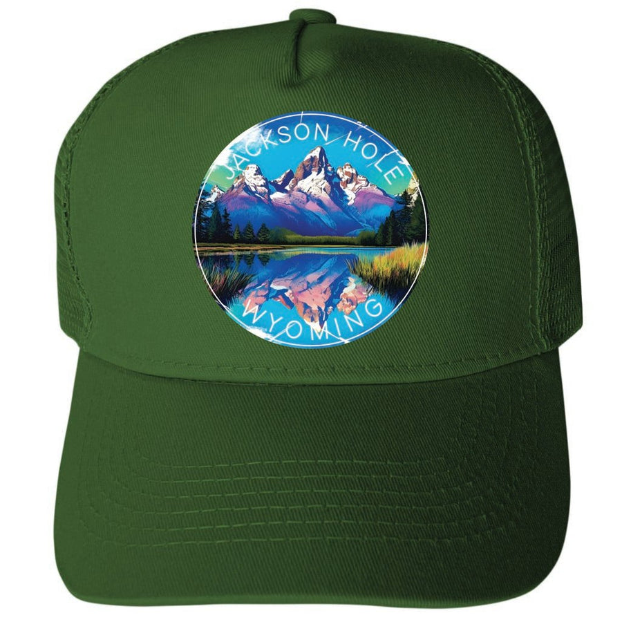 Jackson Hole Wyoming Design C Unisex Mesh Back Trucker Hat with Adjustable Snapback Image 1