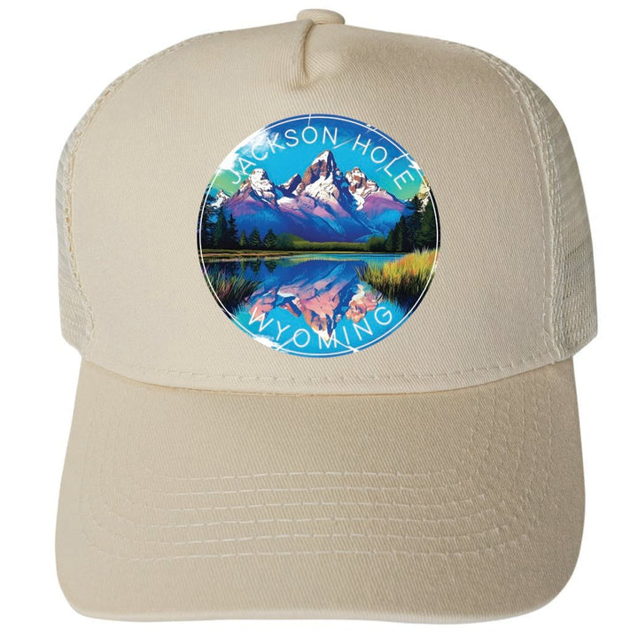 Jackson Hole Wyoming Design C Unisex Mesh Back Trucker Hat with Adjustable Snapback Image 1