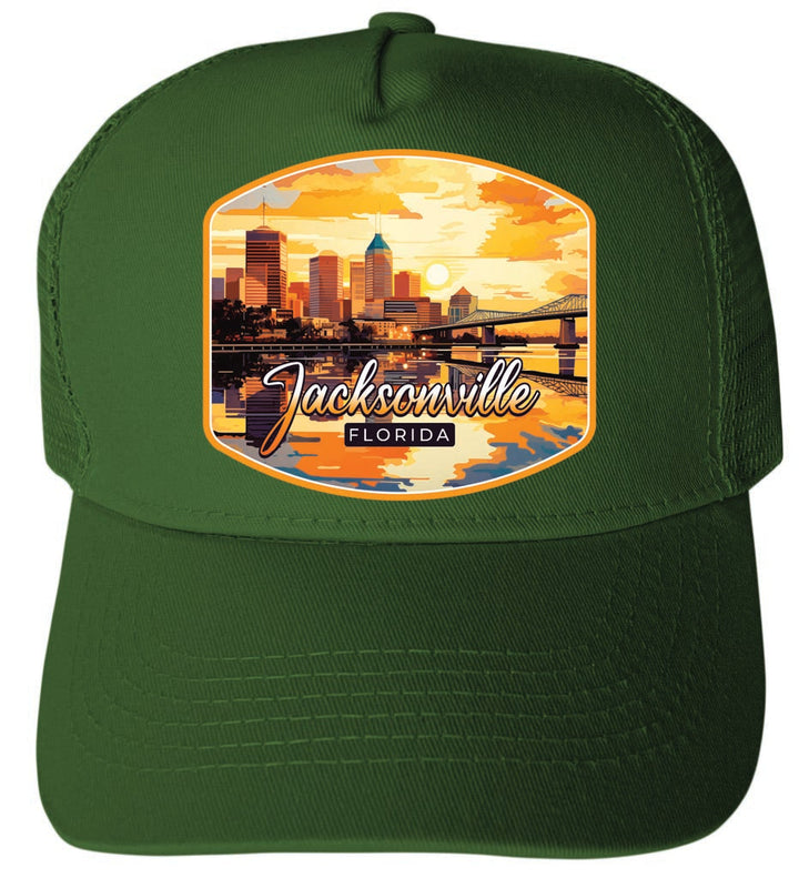 Jacksonville Florida Sunset Cityscape Design Unisex Mesh Back Trucker Hat with Adjustable Snapback Image 2