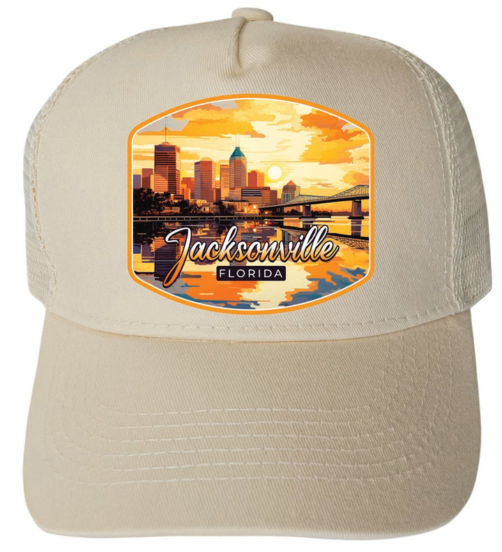 Jacksonville Florida Sunset Cityscape Design Unisex Mesh Back Trucker Hat with Adjustable Snapback Image 3