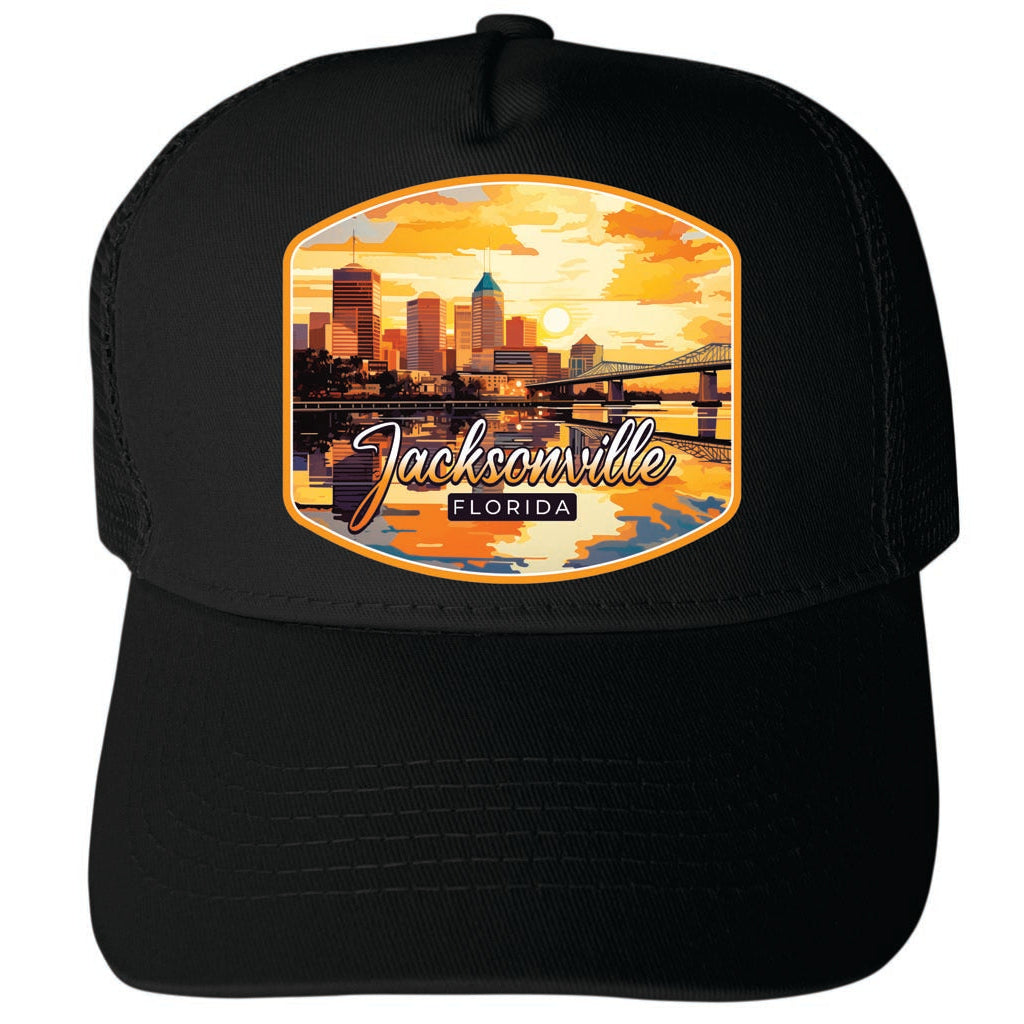 Jacksonville Florida Sunset Cityscape Design Unisex Mesh Back Trucker Hat with Adjustable Snapback Image 4