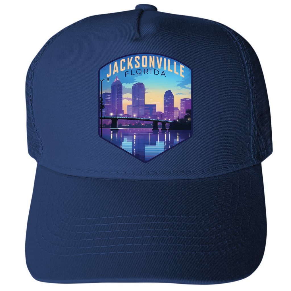 Jacksonville Florida Evening Cityscape Design Unisex Mesh Back Trucker Hat with Adjustable Snapback Image 2