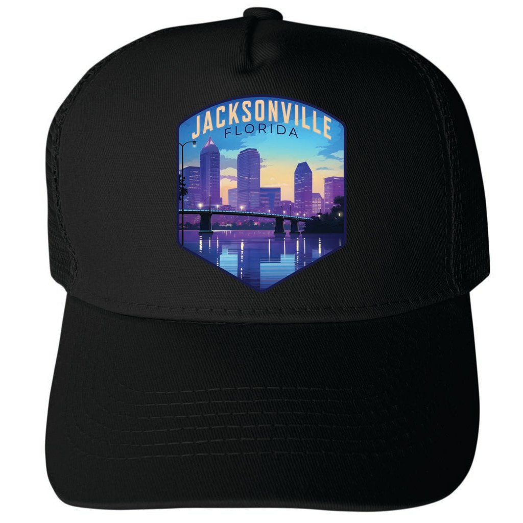 Jacksonville Florida Evening Cityscape Design Unisex Mesh Back Trucker Hat with Adjustable Snapback Image 3