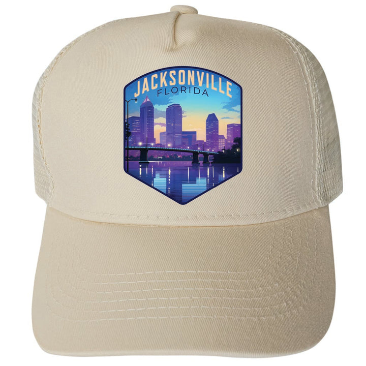 Jacksonville Florida Evening Cityscape Design Unisex Mesh Back Trucker Hat with Adjustable Snapback Image 4