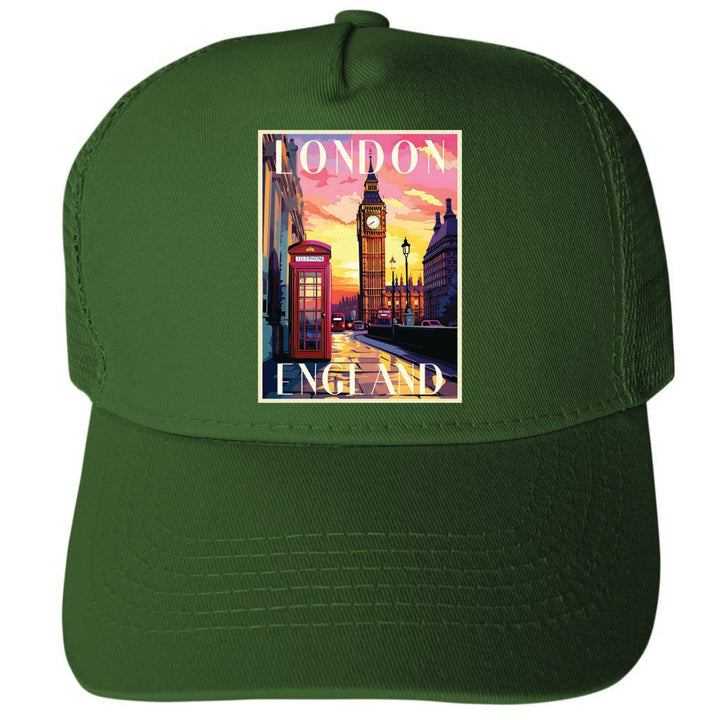 London England Design B Unisex Mesh Back Trucker Hat with Adjustable Snapback Image 1