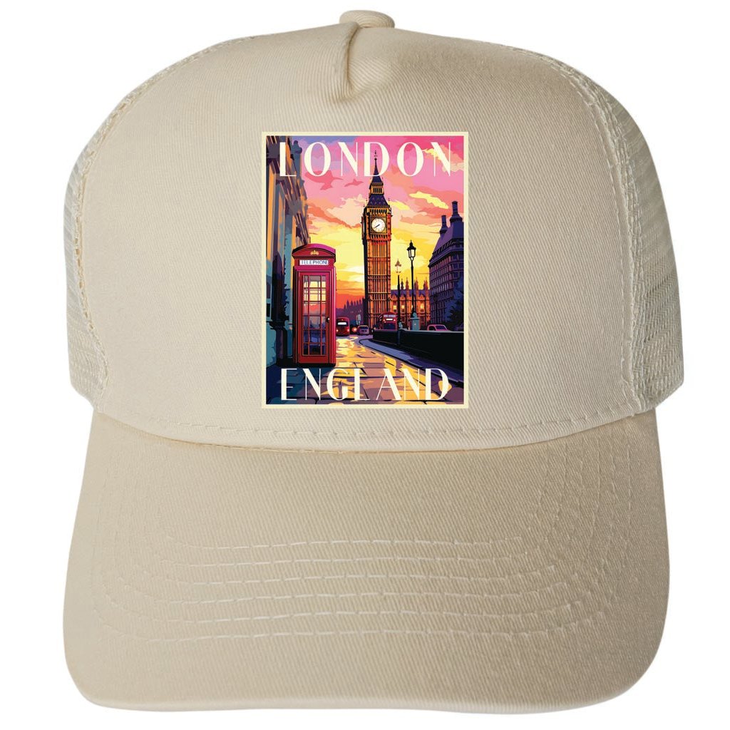 London England Design B Unisex Mesh Back Trucker Hat with Adjustable Snapback Image 3