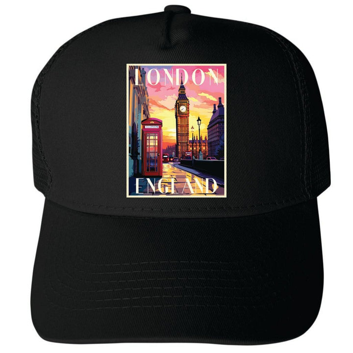 London England Design B Unisex Mesh Back Trucker Hat with Adjustable Snapback Image 4