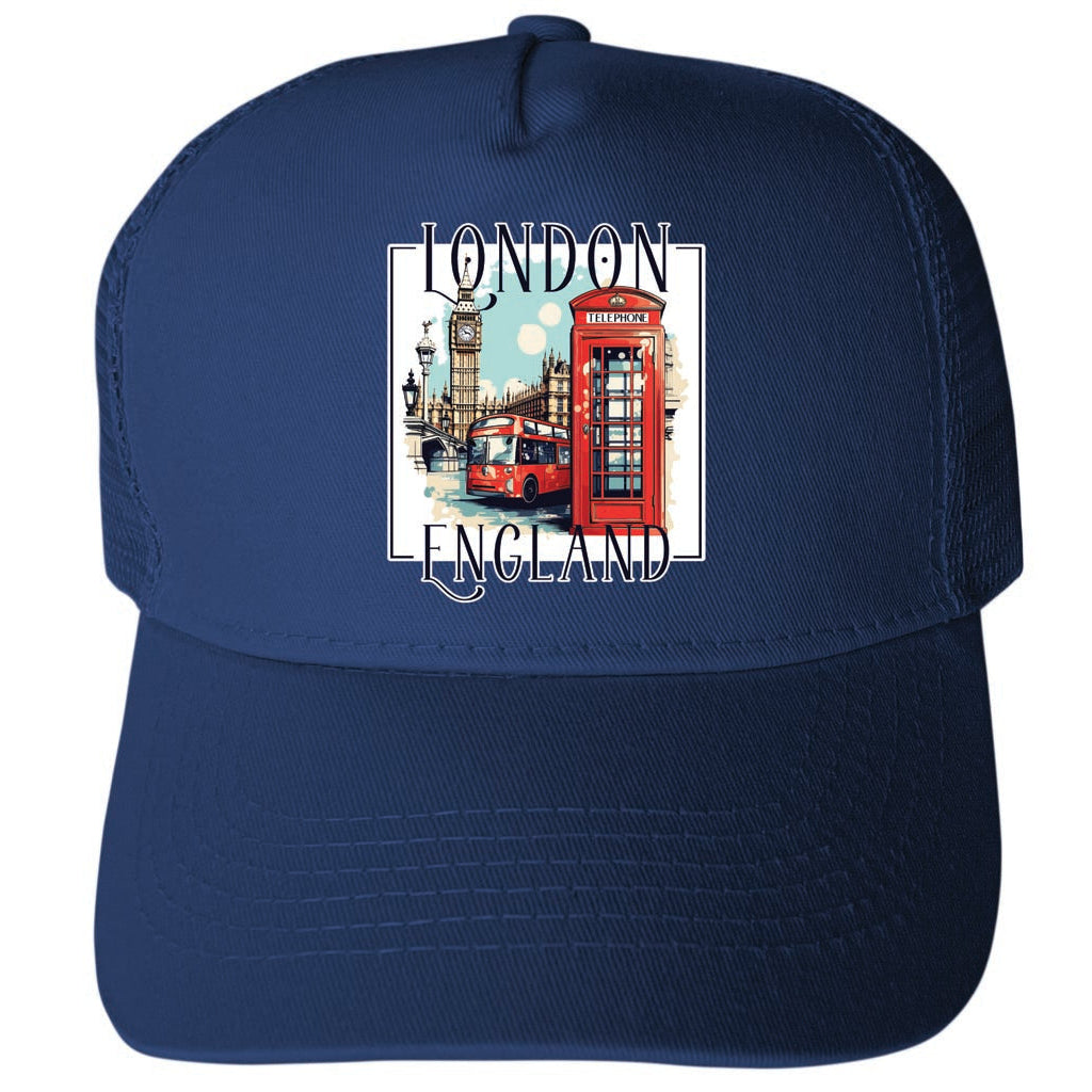 London England Design C Unisex Mesh Back Trucker Hat with Adjustable Snapback Image 1