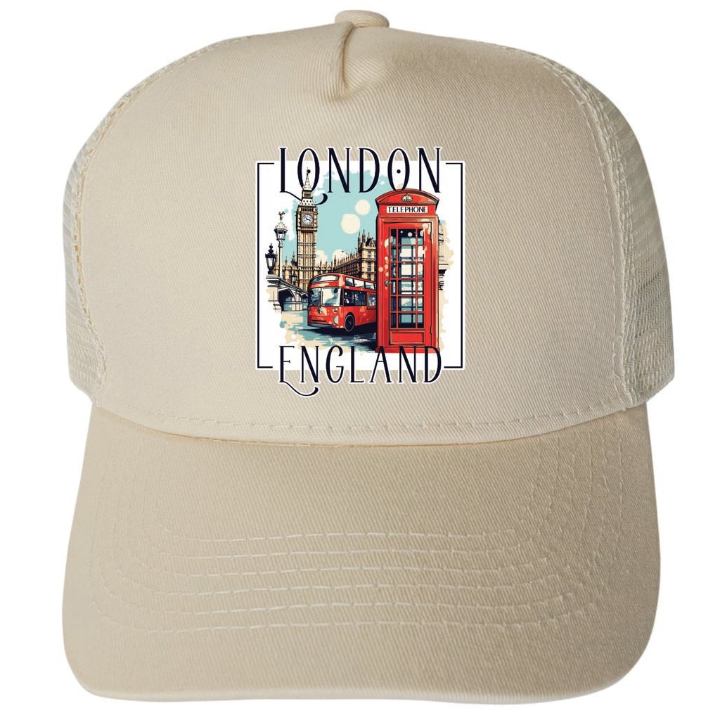 London England Design C Unisex Mesh Back Trucker Hat with Adjustable Snapback Image 3