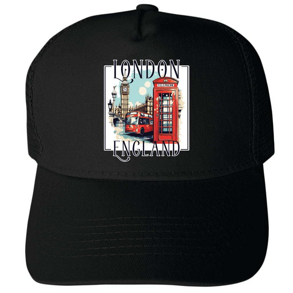 London England Design C Unisex Mesh Back Trucker Hat with Adjustable Snapback Image 4