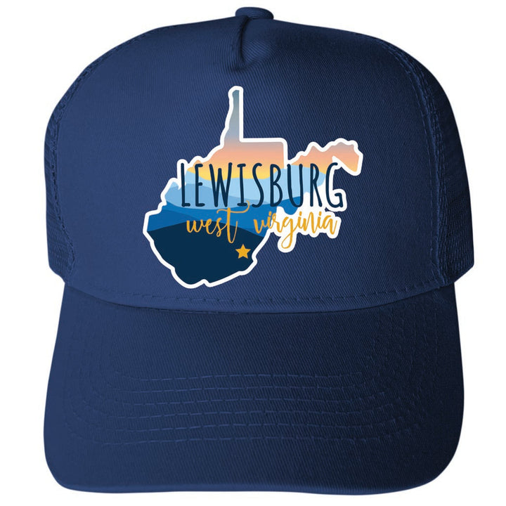 Lewisburg West Virginia Blue Ridge State Shape Unisex Mesh Back Trucker Hat with Adjustable Snapback Image 1