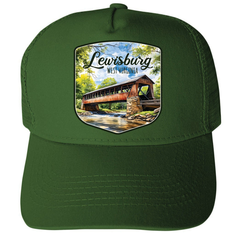 Lewisburg West Virginia Covered Bridge Design Unisex Mesh Back Trucker Hat with Adjustable Snapback Image 1